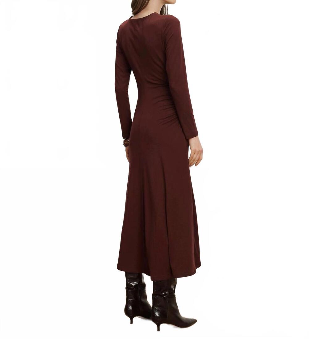 NEW VERONICA BEARD theodora ruched midi dress in raisin - Picture 3 of 5